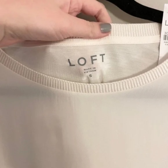 NWT LOFT Rib Trim Mixed Media Shell Top White - Picture 4 of 9